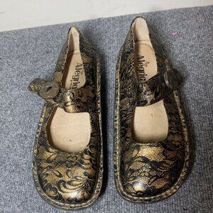 Alegria black gold Paloma metallic leather retro boho mary jane shoes EU37, US 7